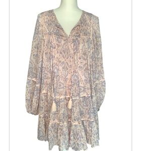 OLIVACEOUS Floral Boho Light Pastel Cotton Dress Size Large Whimsy